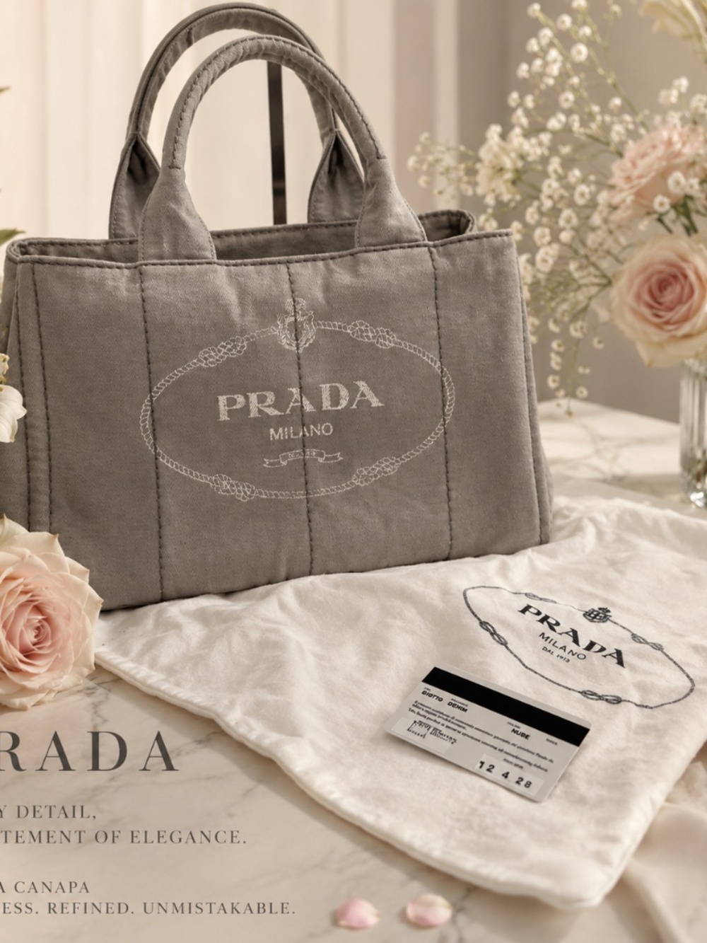 Prada Gray Denim Canapa Handbag